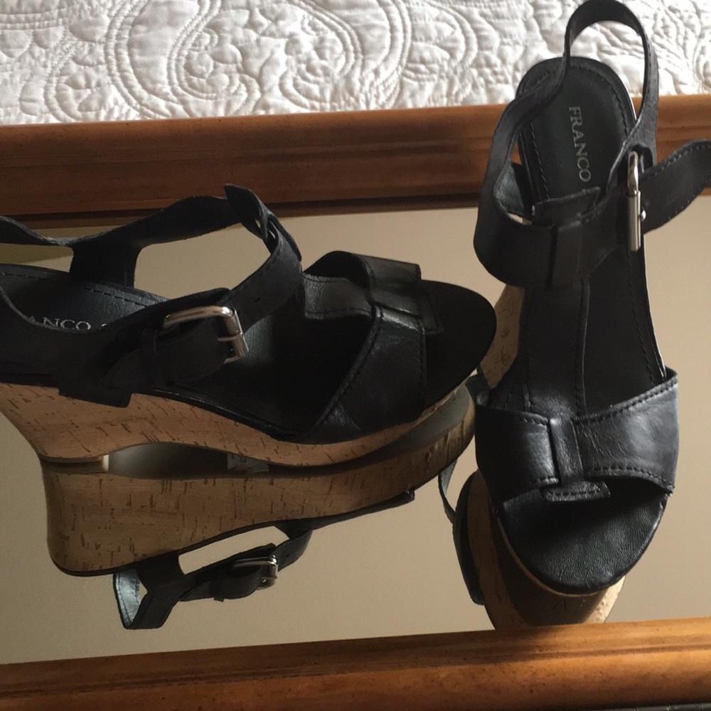 Franco Sarto T-strap Open Toe Cork Wedge New NT